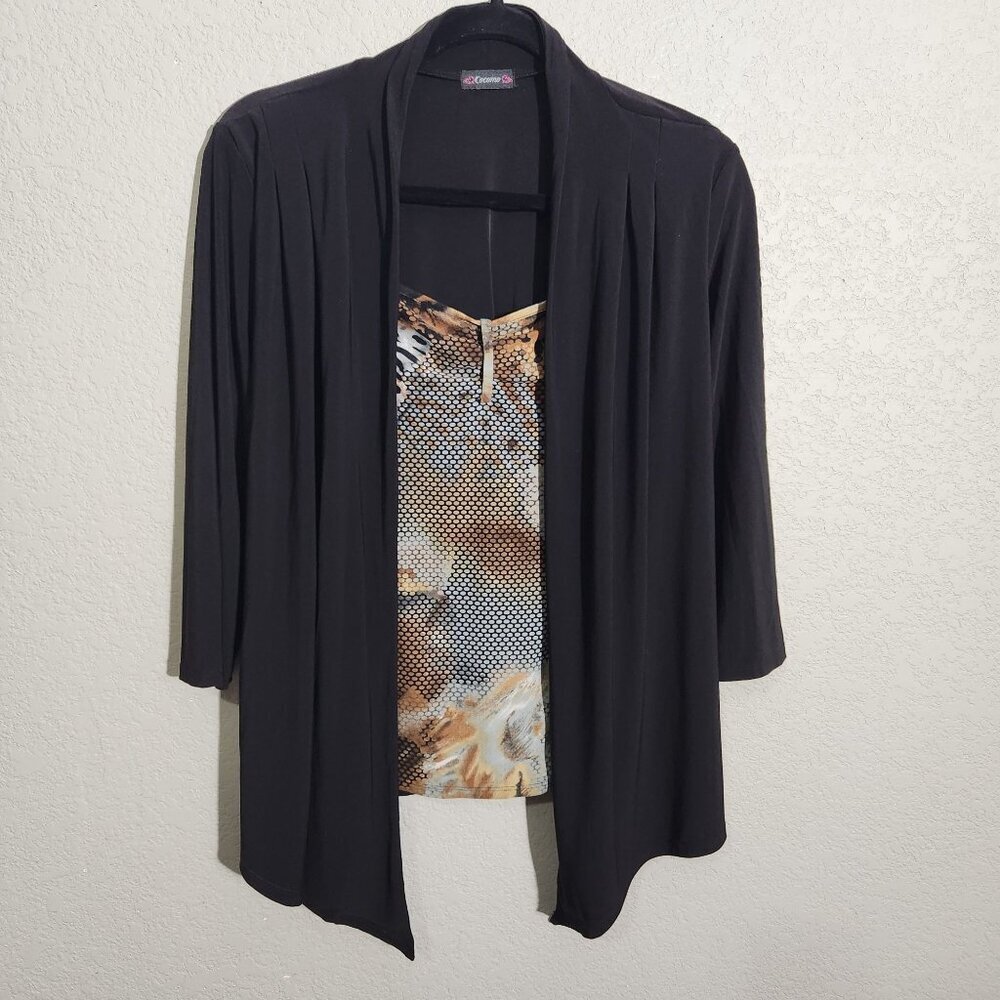 Cocomo Cardigan Blouse Animal Print Medium Black Tiger